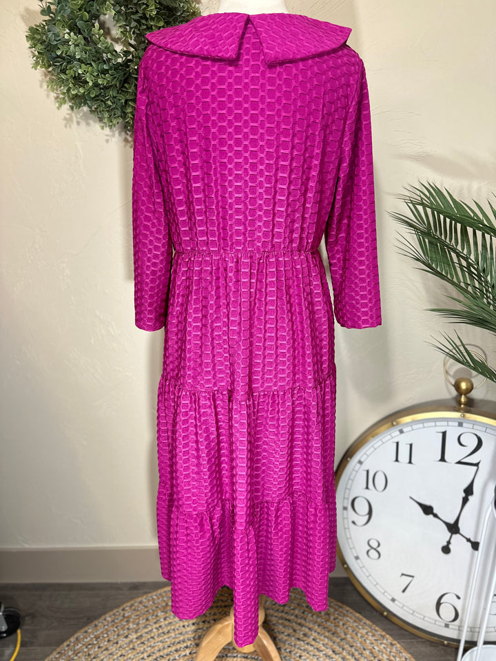 Magenta Honeycomb Dress with Buttons and Peter Pan Collar
