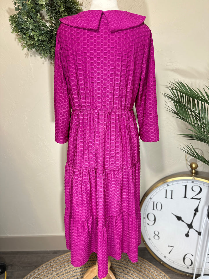 Magenta Honeycomb Dress with Buttons and Peter Pan Collar