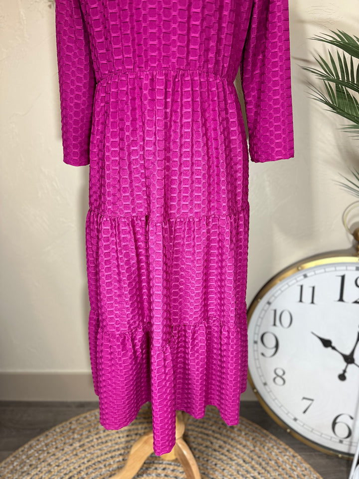 Magenta Honeycomb Dress with Buttons and Peter Pan Collar