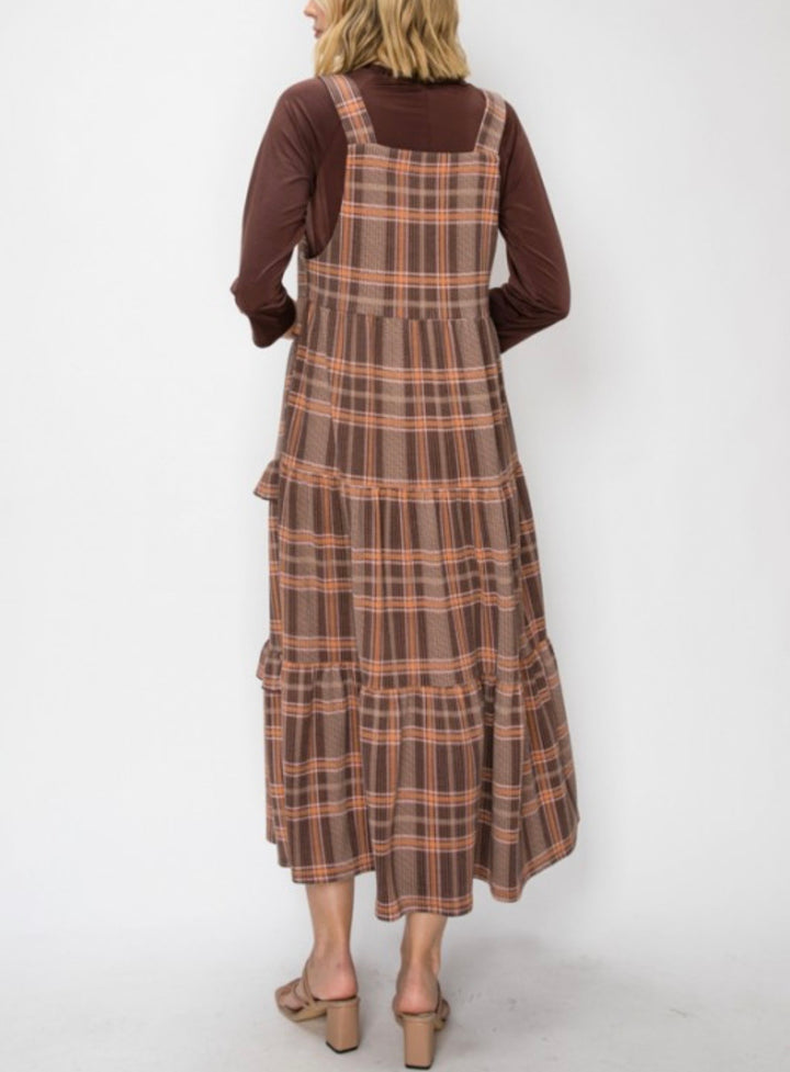 Liza Lou’s Brown Plaid Ruffled Modest Jumper Dress