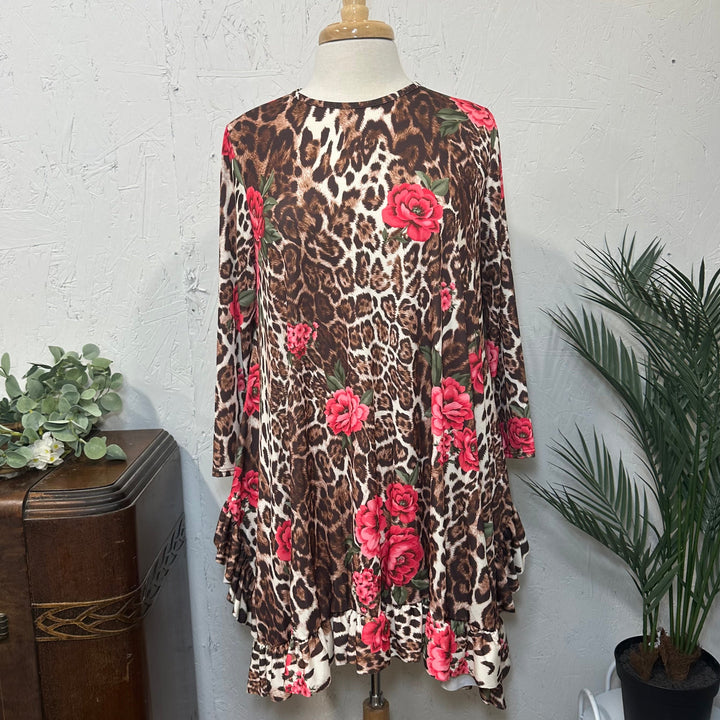 Liza Lou’s Classy Estella Mixed Rose Floral and Animal Print Floral Tunic