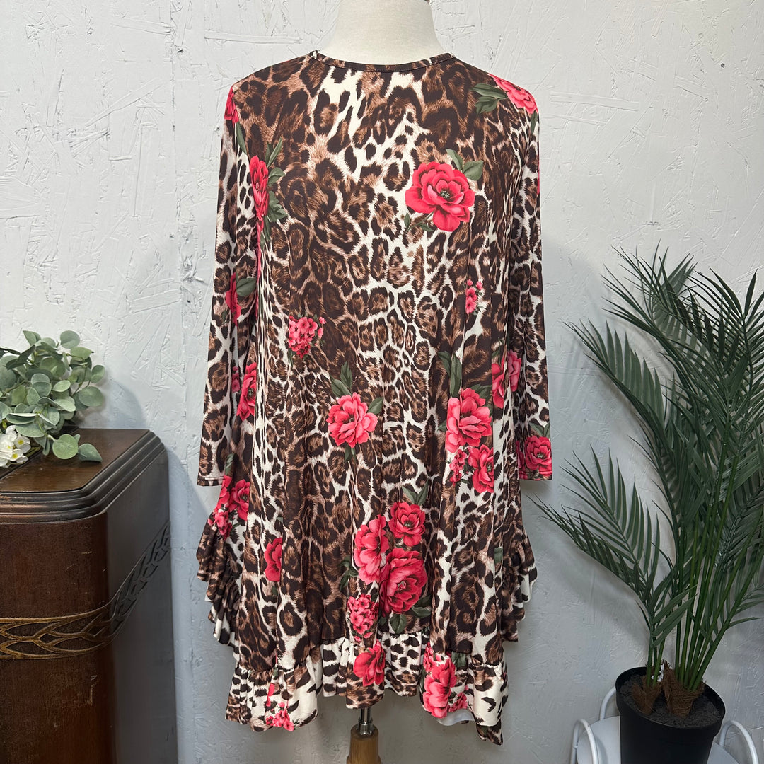 Liza Lou’s Classy Estella Mixed Rose Floral and Animal Print Floral Tunic