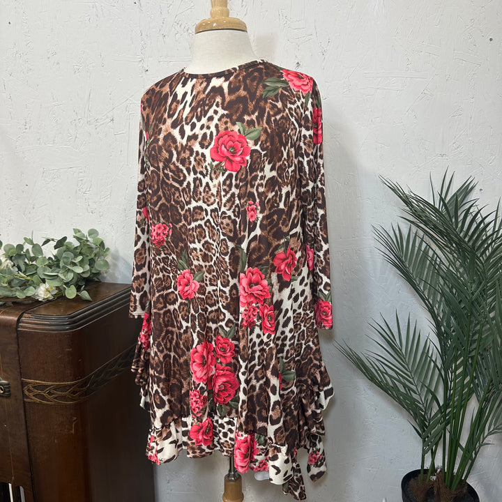 Liza Lou’s Classy Estella Mixed Rose Floral and Animal Print Floral Tunic