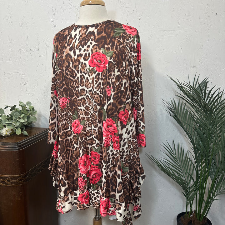Liza Lou’s Classy Estella Mixed Rose Floral and Animal Print Floral Tunic