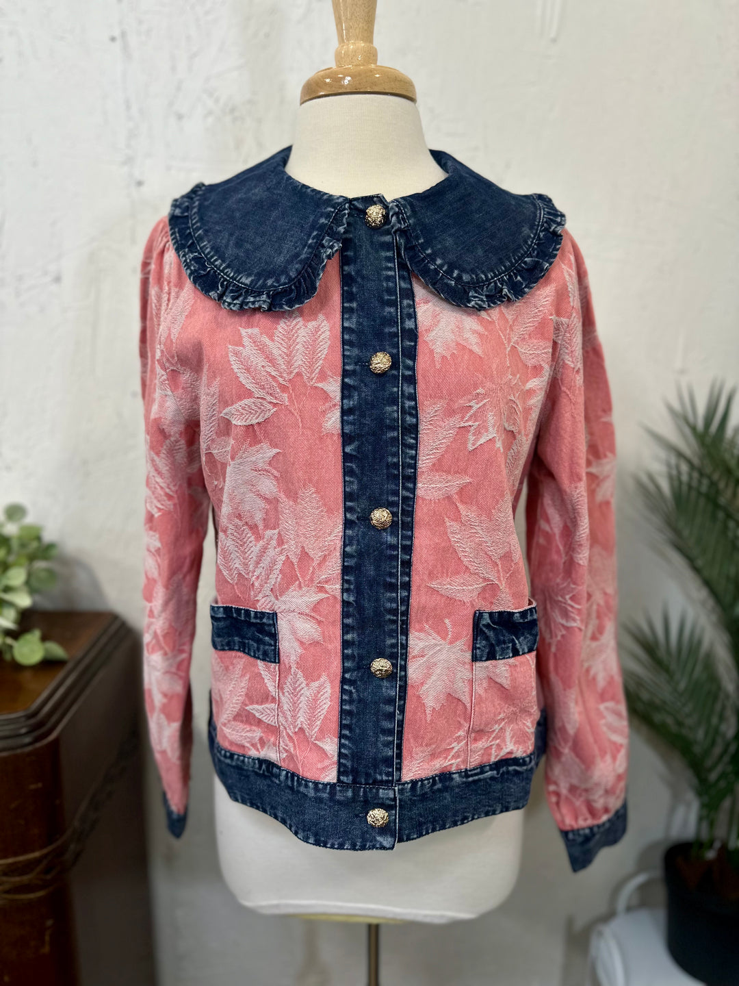 Liza Lou's Matilda Classy Jacquard Pink w/ Denim Contrast Jacket