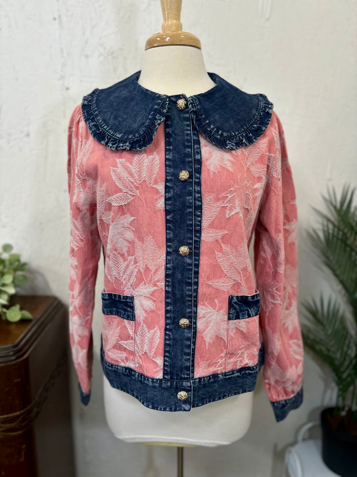 Liza Lou's Matilda Classy Jacquard Pink w/ Denim Contrast Jacket