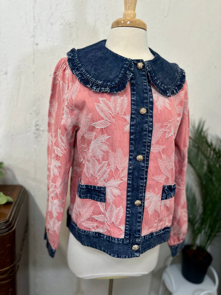 Liza Lou's Matilda Classy Jacquard Pink w/ Denim Contrast Jacket