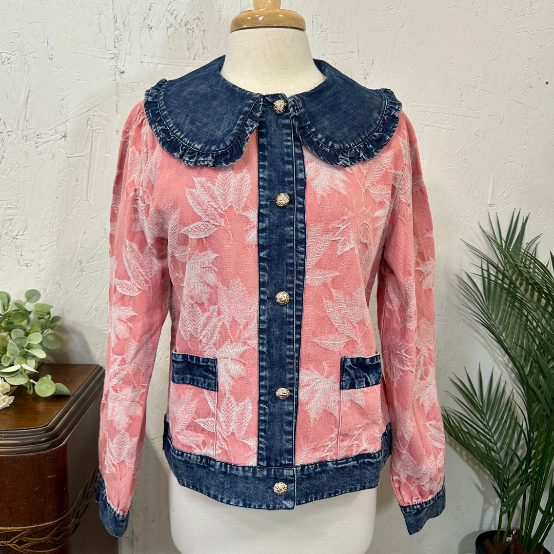 Liza Lou's Matilda Classy Jacquard Pink w/ Denim Contrast Jacket