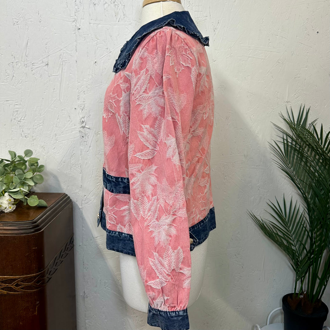 Liza Lou's Matilda Classy Jacquard Pink w/ Denim Contrast Jacket