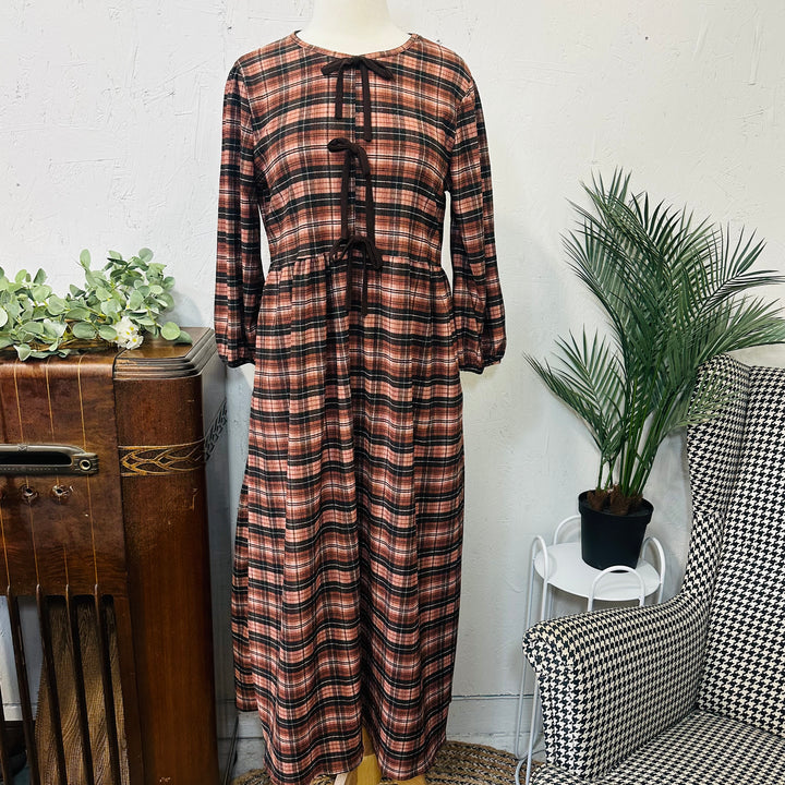 Liza Lou's Brown & Black Plaid Modest Dress