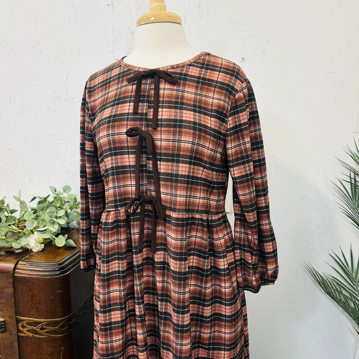 Liza Lou's Brown & Black Plaid Modest Dress