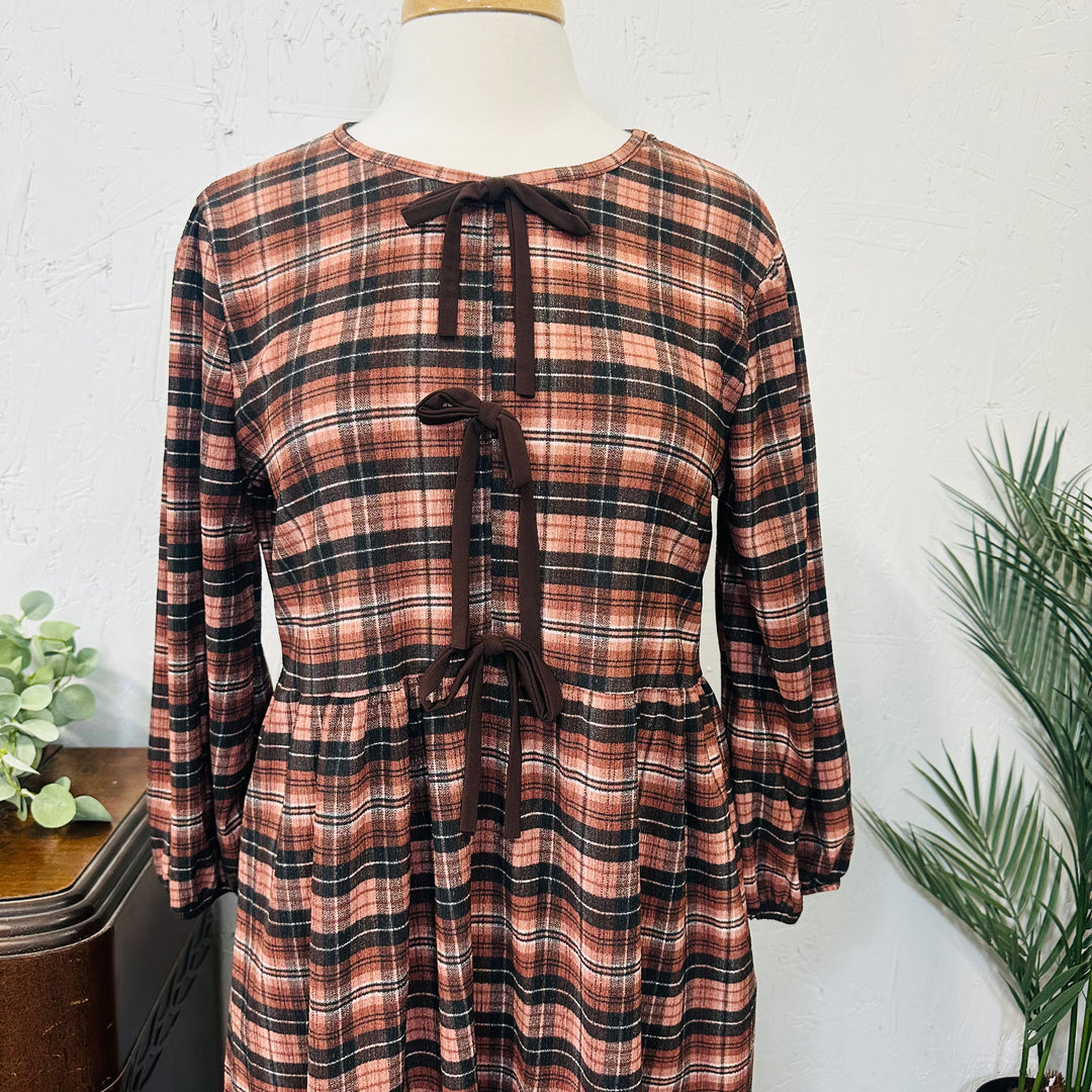 Liza Lou's Brown & Black Plaid Modest Dress