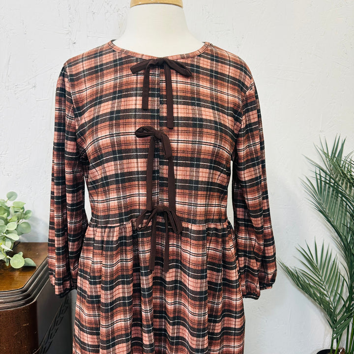 Liza Lou's Brown & Black Plaid Modest Dress