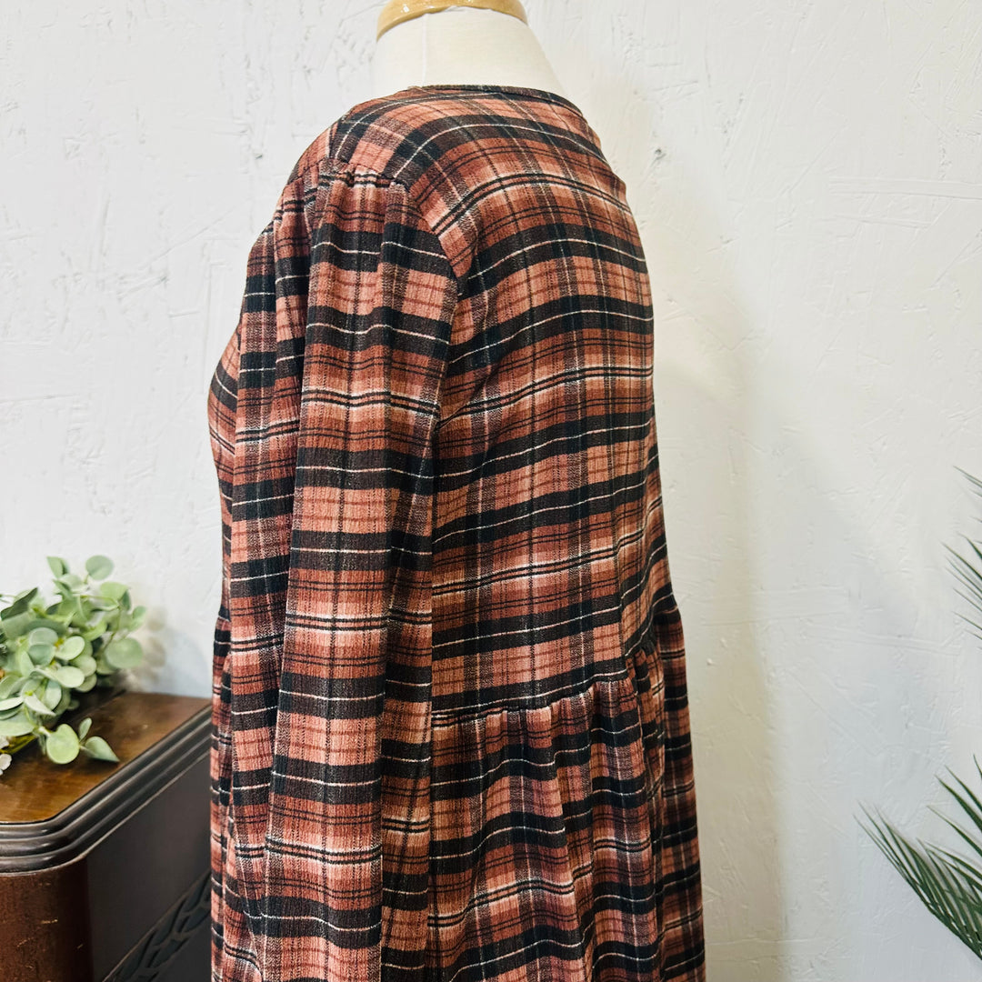 Liza Lou's Brown & Black Plaid Modest Dress