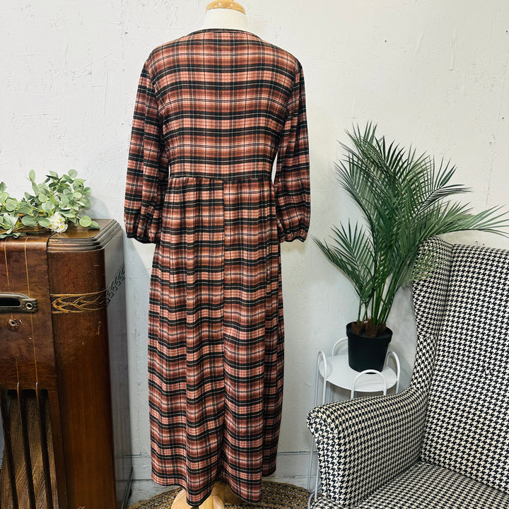 Liza Lou's Brown & Black Plaid Modest Dress