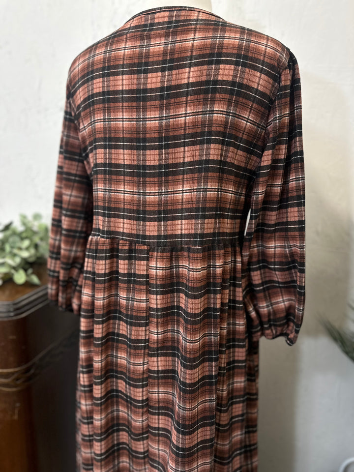 Liza Lou's Brown & Black Plaid Modest Dress