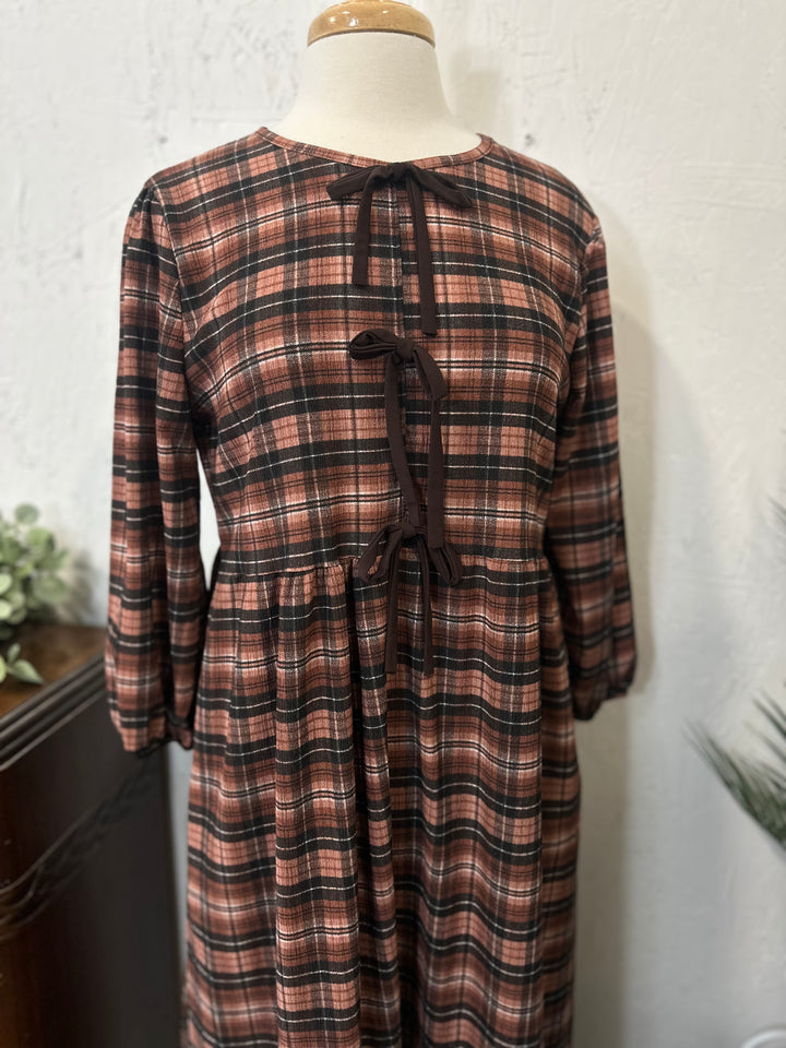 Liza Lou's Brown & Black Plaid Modest Dress
