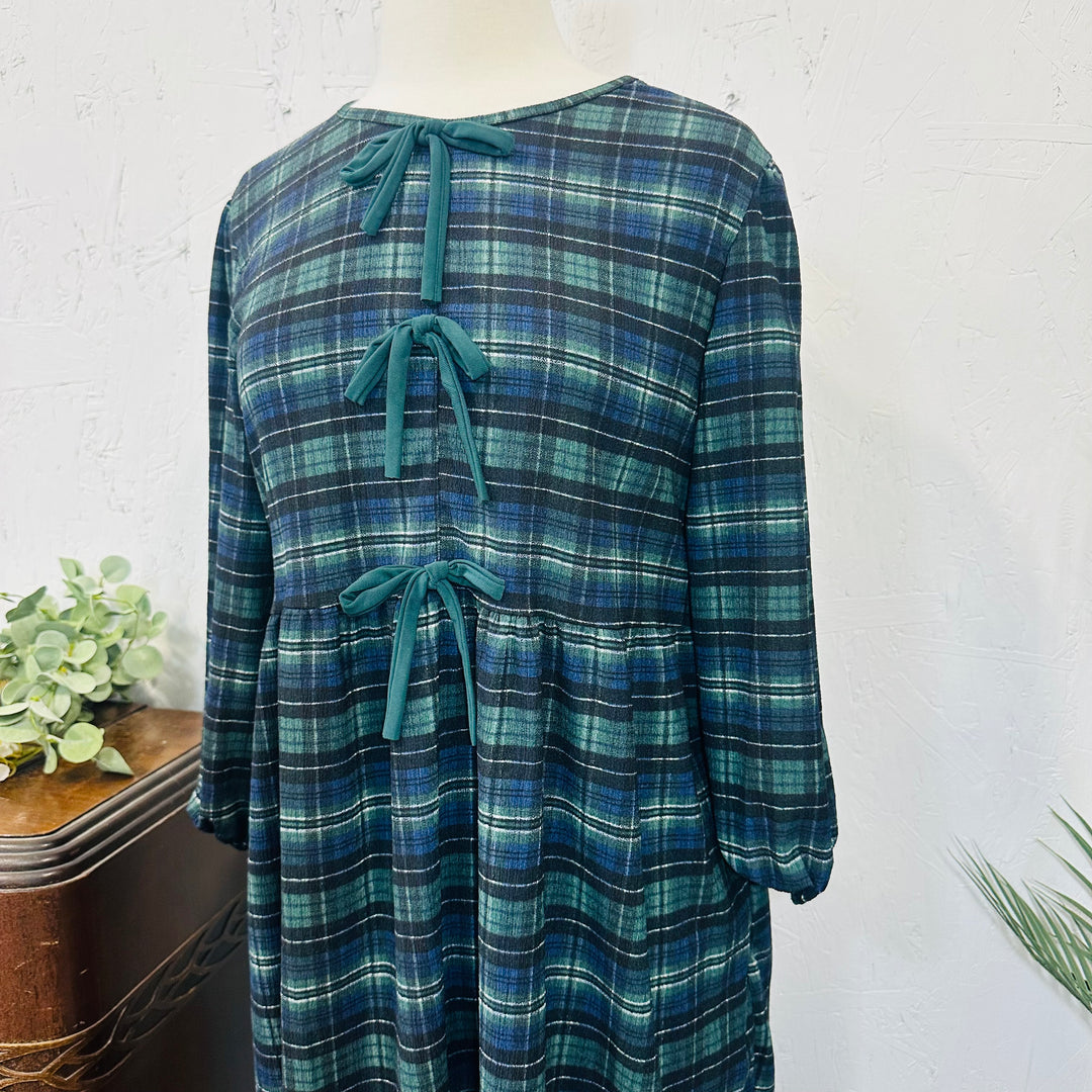Liza Lou's Blue & Green Plaid Modest Dress