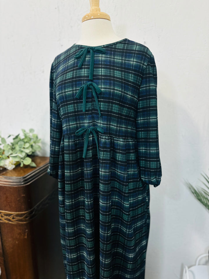 Liza Lou's Blue & Green Plaid Modest Dress