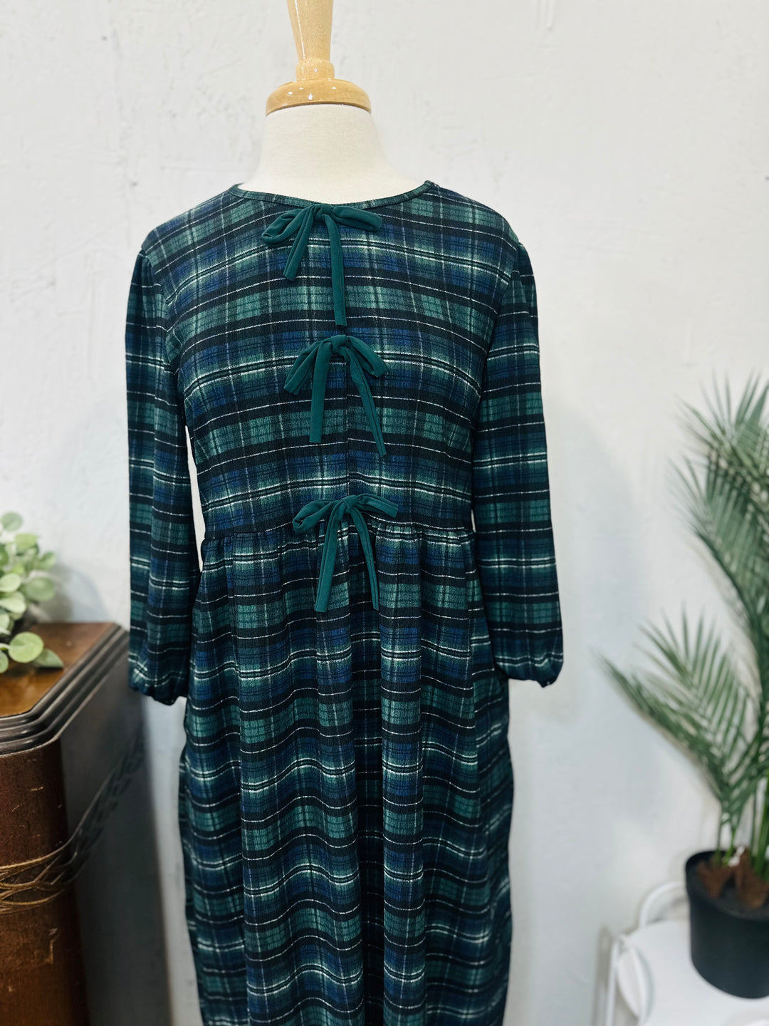 Liza Lou's Blue & Green Plaid Modest Dress