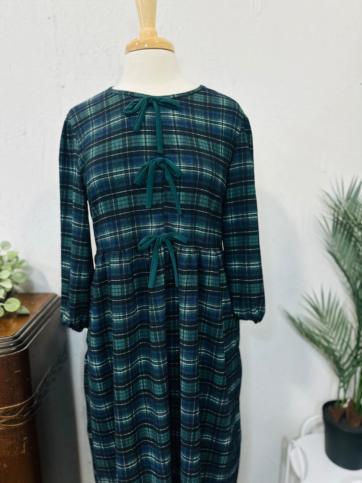 Liza Lou's Blue & Green Plaid Modest Dress
