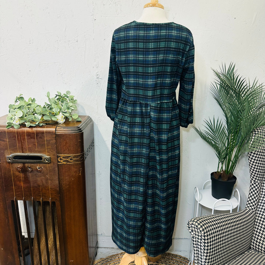 Liza Lou's Blue & Green Plaid Modest Dress