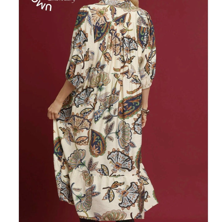 Liza Lou's Suzette Cream with Colorful Paisley Design Modest Dress