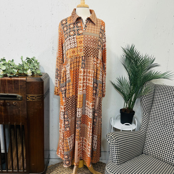Liza's Autumn Breeze Patchwork Modest Long Dress