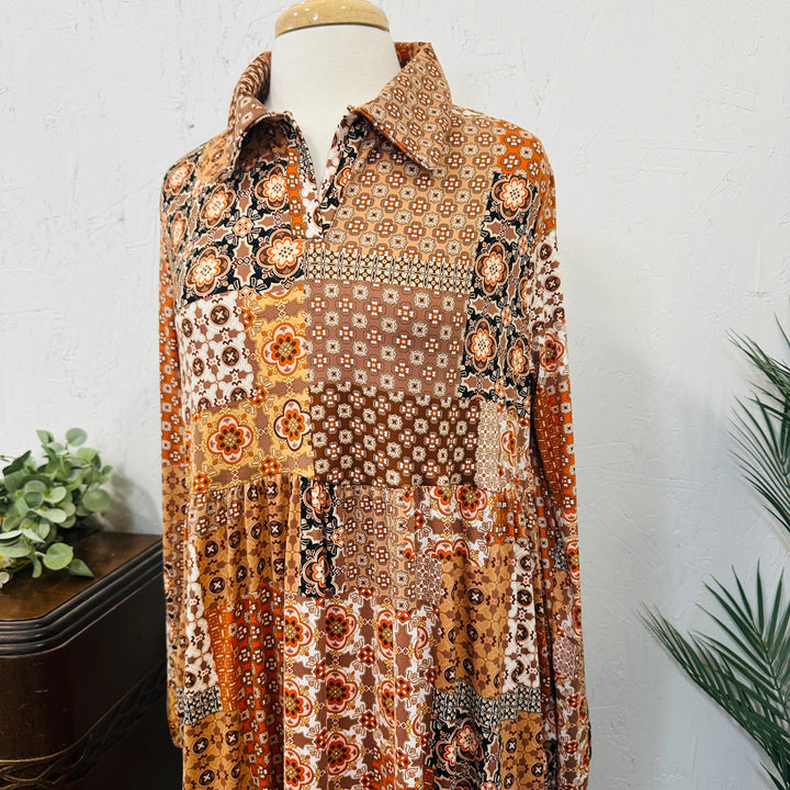 Liza's Autumn Breeze Patchwork Modest Long Dress