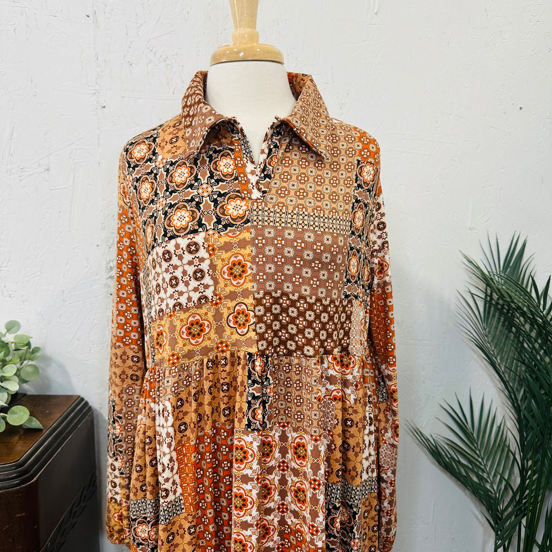 Liza's Autumn Breeze Patchwork Modest Long Dress