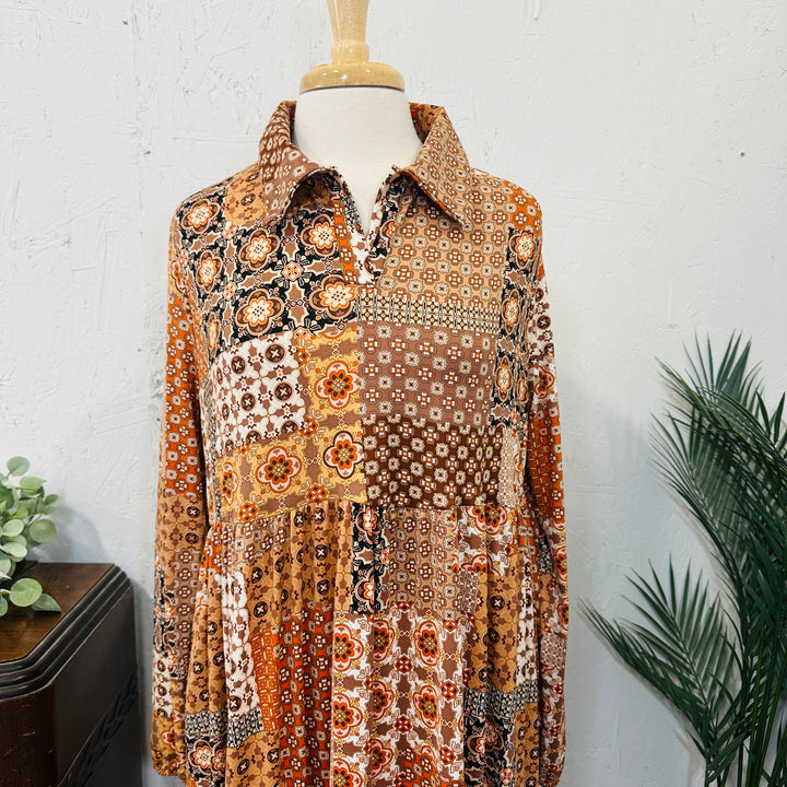 Liza's Autumn Breeze Patchwork Modest Long Dress