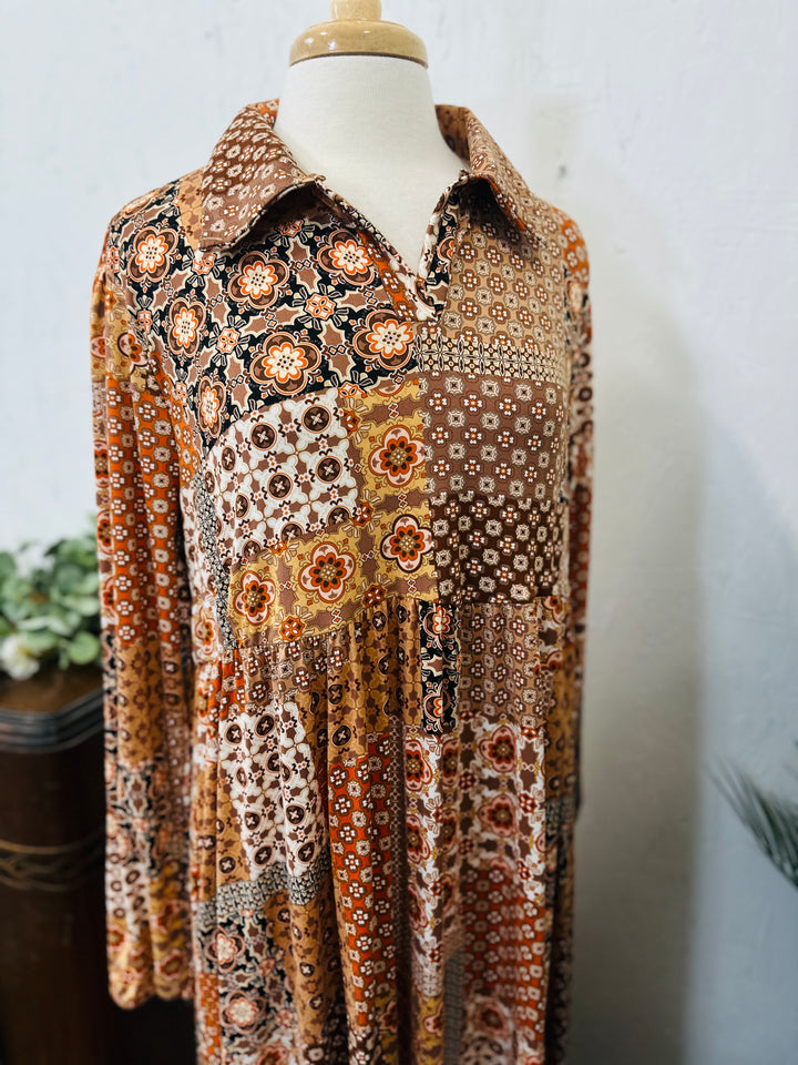 Liza's Autumn Breeze Patchwork Modest Long Dress
