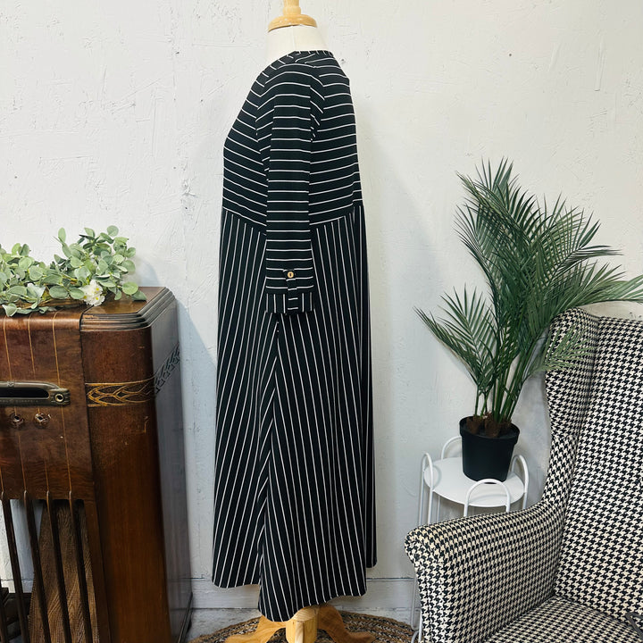 Liza's Comfortable Long Modest Black White Striped Dress