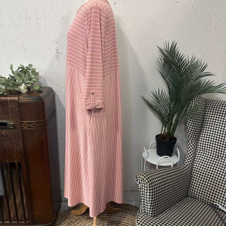Liza's Comfortable Long Modest Pink White Striped Dress