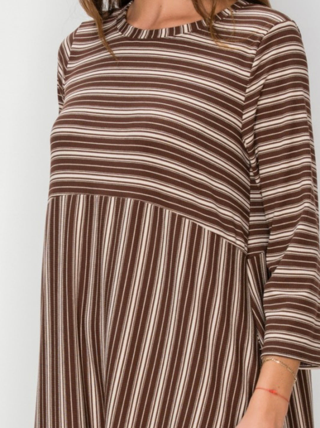 Liza's Comfortable Long Modest Brown & Cream Dress