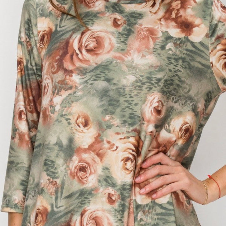 Lovely Green & Rose Fall Dress with Bottom Ruffle