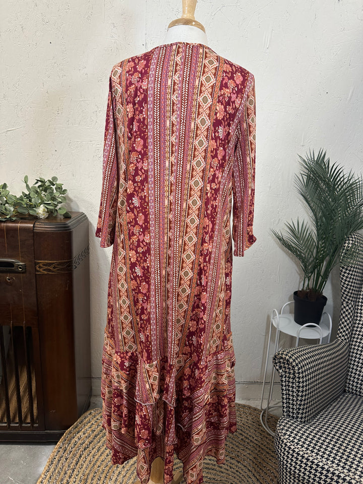 Lovely Burgundy Fall Dress with Bottom Ruffle