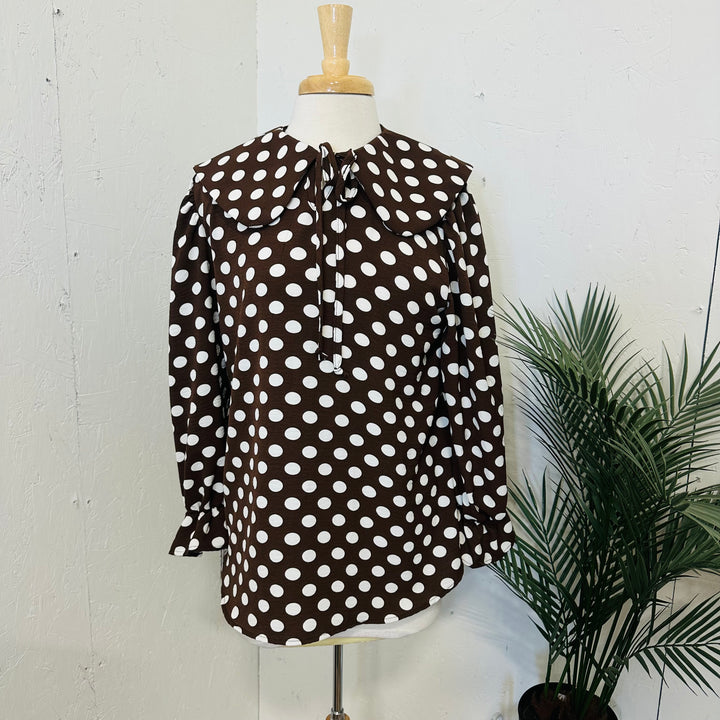 Betty Lou Brown & White Polka Dot Top w/ Peter Pan Collar
