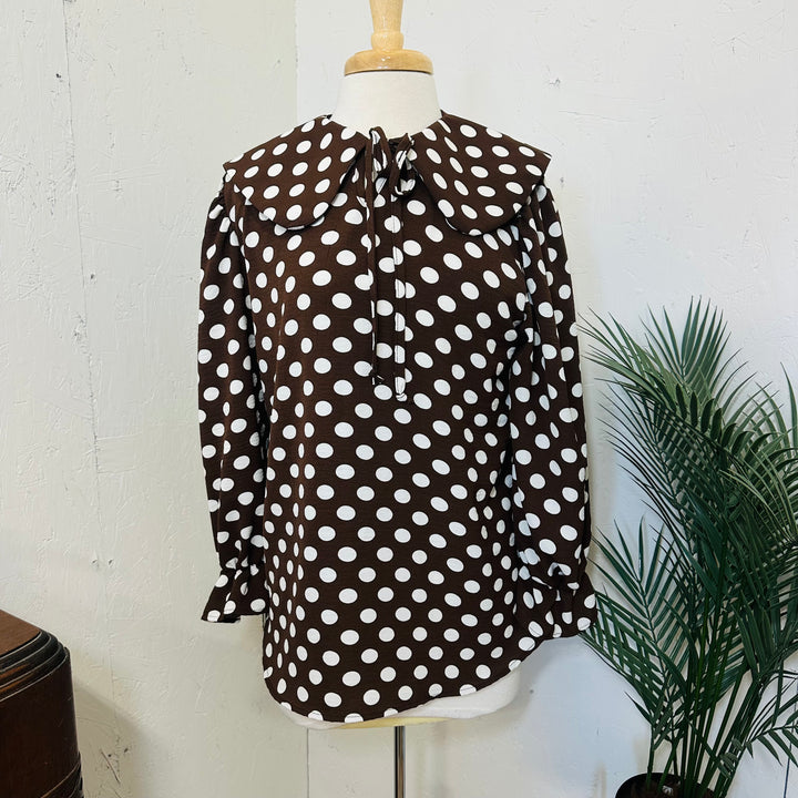 Betty Lou Brown & White Polka Dot Top w/ Peter Pan Collar