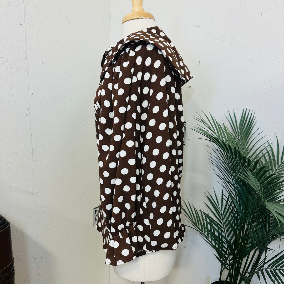 Betty Lou Brown & White Polka Dot Top w/ Peter Pan Collar