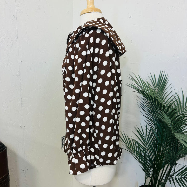 Betty Lou Brown & White Polka Dot Top w/ Peter Pan Collar