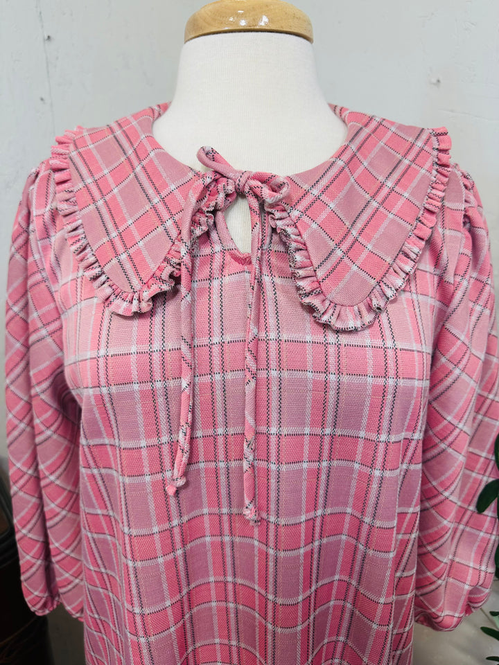 Liza Lou’s Pink Plaid Dress w/ Peter Pan Collar