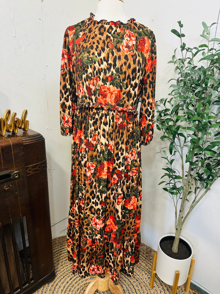 Liza Lou’s Jade Floral Animal Print Floral Modest Dress