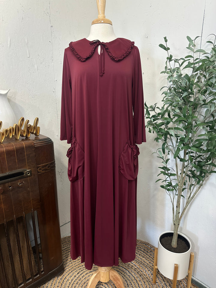 Liza Lou's Greta Wine Burgundy Dress w/ Peter Pan Collar