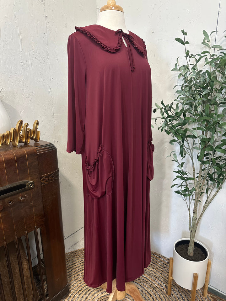 Liza Lou's Greta Wine Burgundy Dress w/ Peter Pan Collar