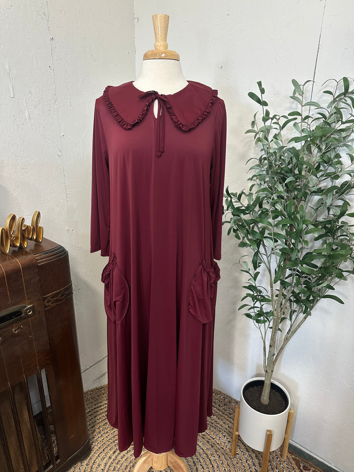 Liza Lou's Greta Wine Burgundy Dress w/ Peter Pan Collar
