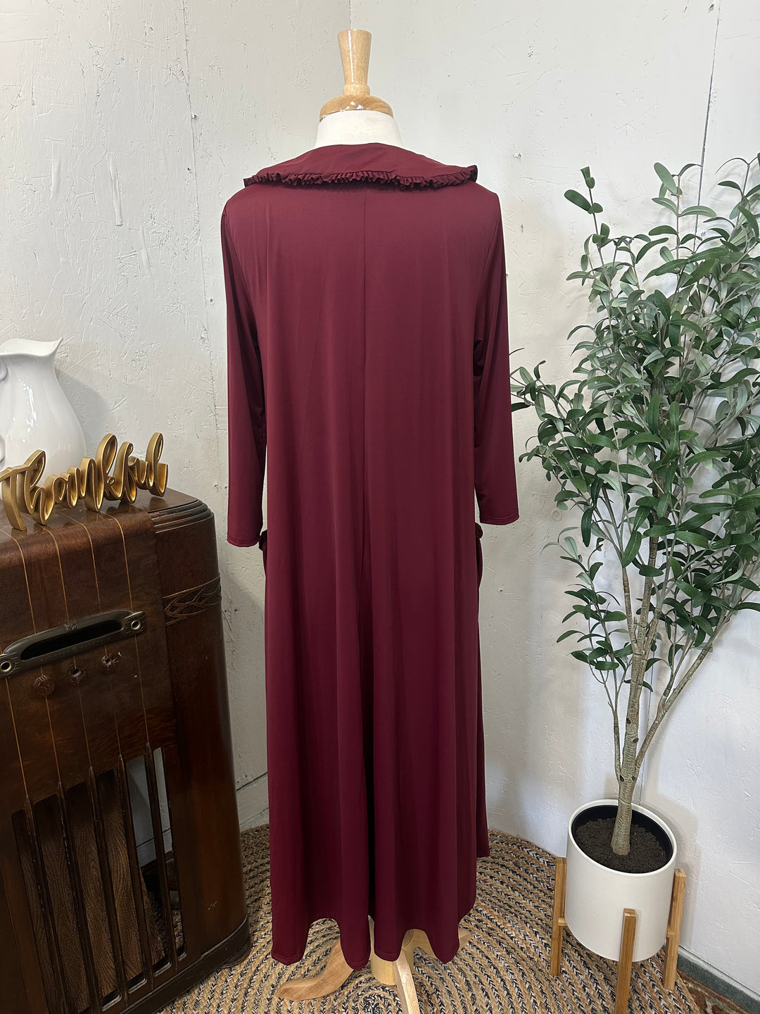Liza Lou's Greta Wine Burgundy Dress w/ Peter Pan Collar