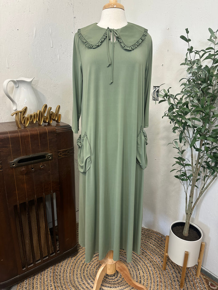 Liza Lou's Greta Sage Green Dress w/ Peter Pan Collar