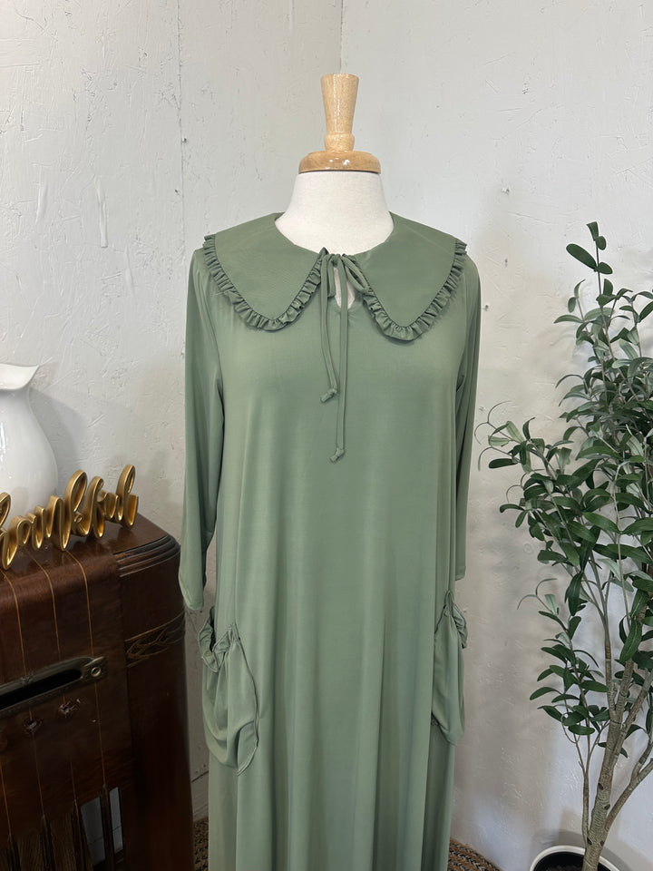 Liza Lou's Greta Sage Green Dress w/ Peter Pan Collar