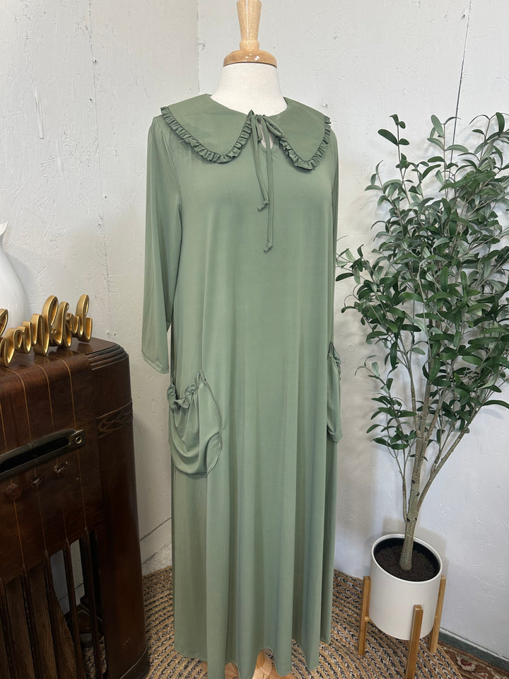 Liza Lou's Greta Sage Green Dress w/ Peter Pan Collar